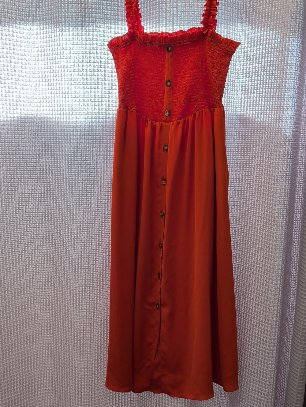 YMI Orange Button-Front Maxi Dress with Smocked Bodice
